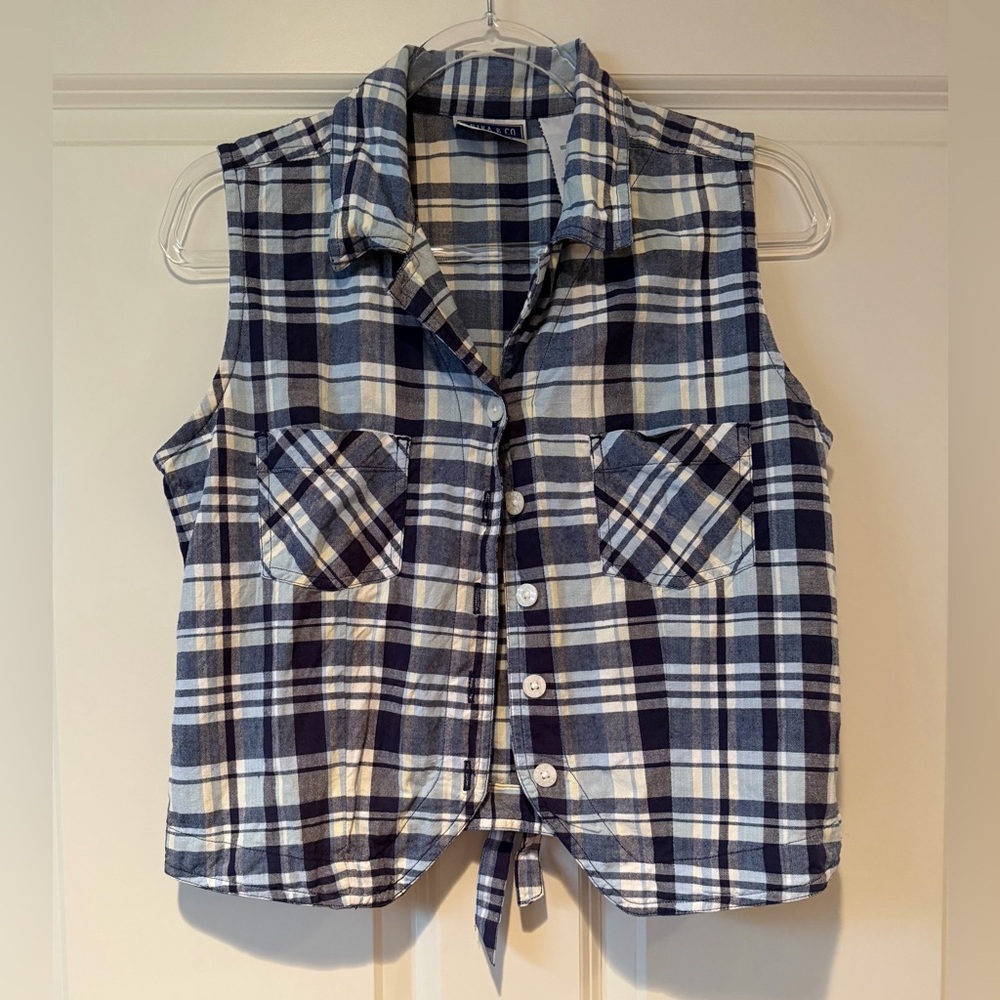 Vintage Erika & Co Plaid Sleeveless Womens tie back button up
